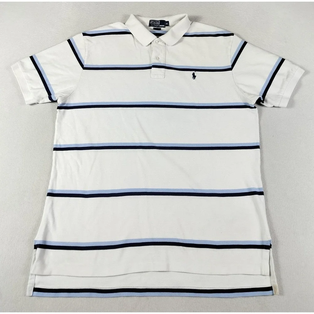 Vintage‎ Polo Ralph Lauren Shirt Mens XL White Blue Striped Pony Preppy Casual